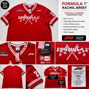 Formula 1 Racing Jersey Red Mens 1X F1 Worldwide Tour Performance Mesh NWT